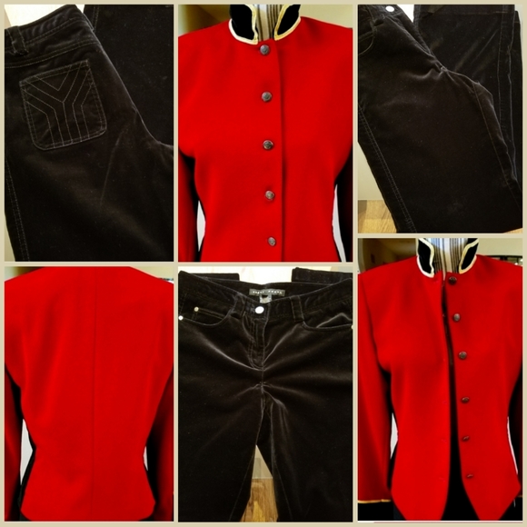 Ellen Tracy Company Red Wool Military Jacket with Velvet Trim & Gold Buttons. - Picture 9 of 10